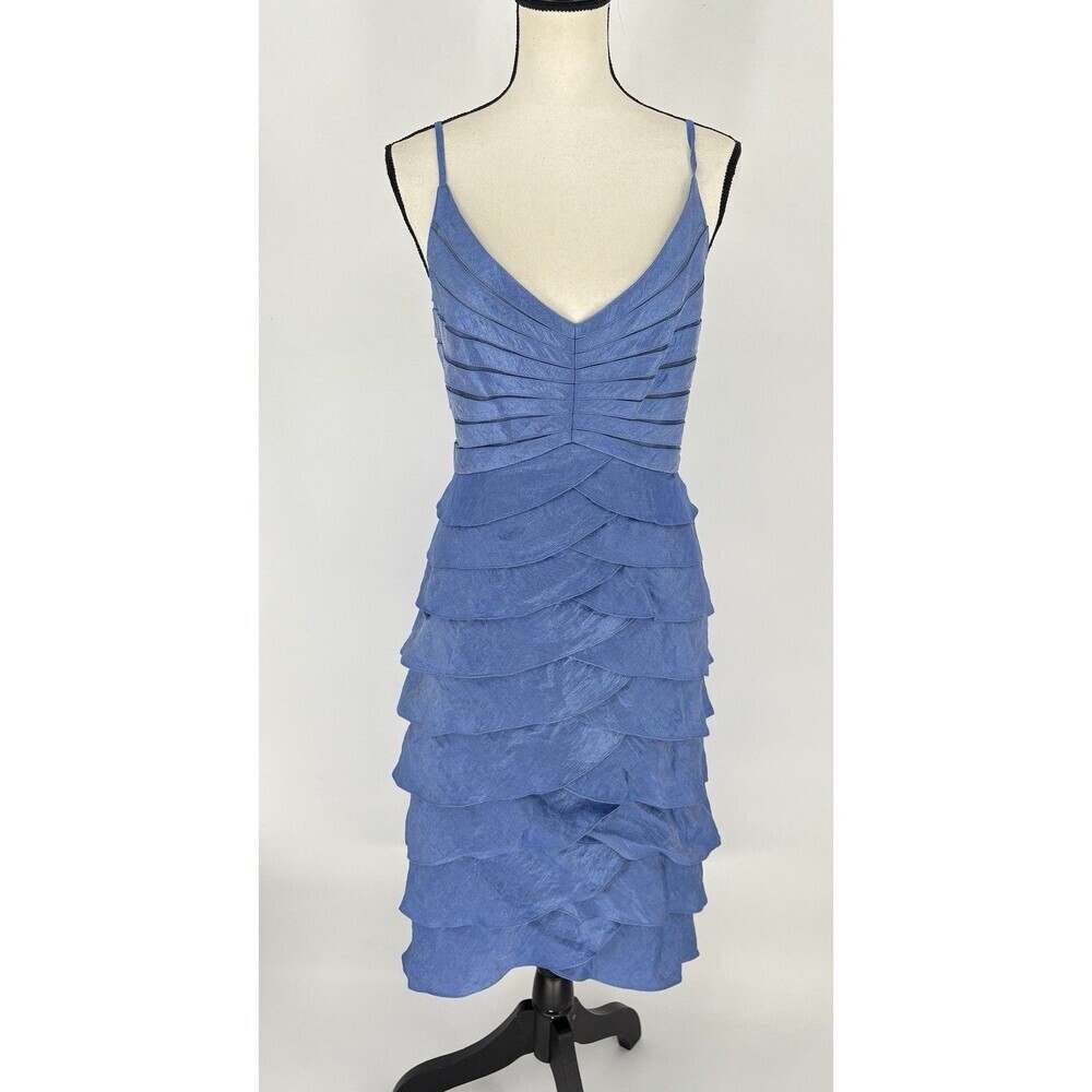 Adrianna Papell Blue Ruffled Sheath Midi Dress Size 14 Party Dress Gown‎